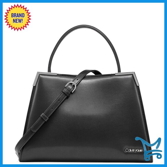 Vegan Leather Triple Compartment Satchel with Crossbody Strap